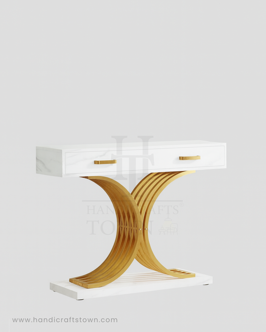 White & Gold Curve Console Table