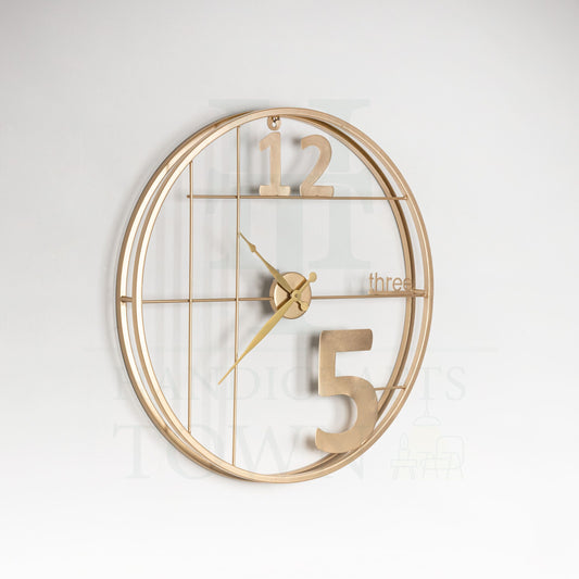 Alphabetic Metal Round Wall Clock (Gold)
