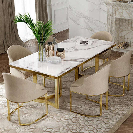 Amalgam Metal Marble Dining Table  chairs