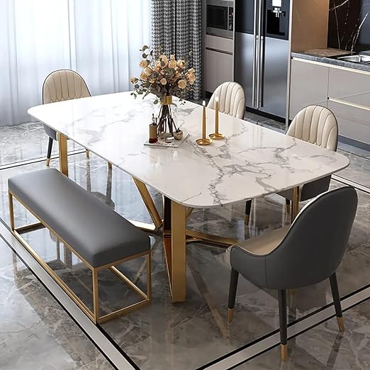 Astral White and Gold Dining Table with Chairs - Main Image