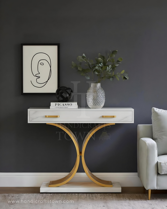 White & Gold Curve Console Table