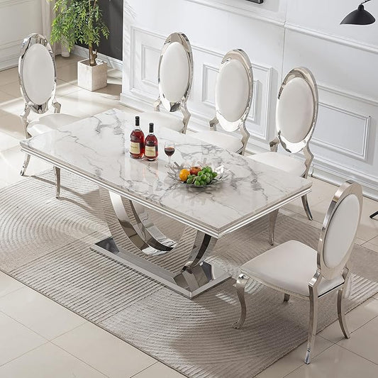 The Sterling Metal Dining Silver Table With Chairs