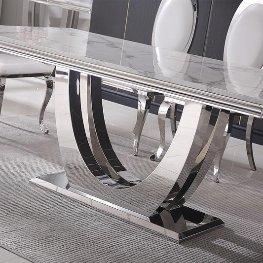 The Sterling Metal Dining Silver Table With Chairs
