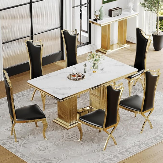 The Stainless Steel Spectacle Dining Table With 6 Chairs