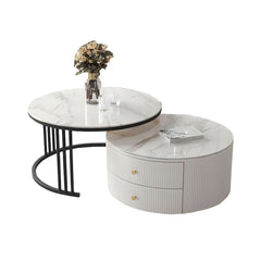 The Top Notch Round Nesting Table With Two Drawers