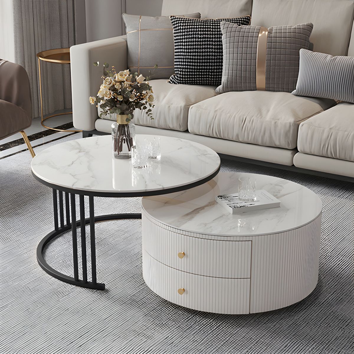 The Top Notch Round Nesting Table With Two Drawers