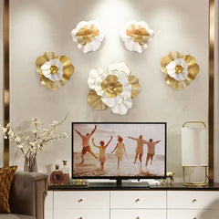 White And Golden Flower Metal Wall Art Set of 5