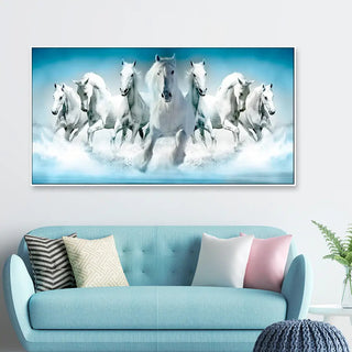 Seven white Horses Wall Painting