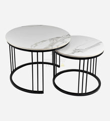 White Marble Nesting Tables Black