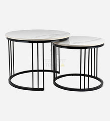 White Marble Nesting Tables Black