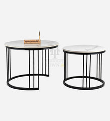 White Marble Nesting Tables Black