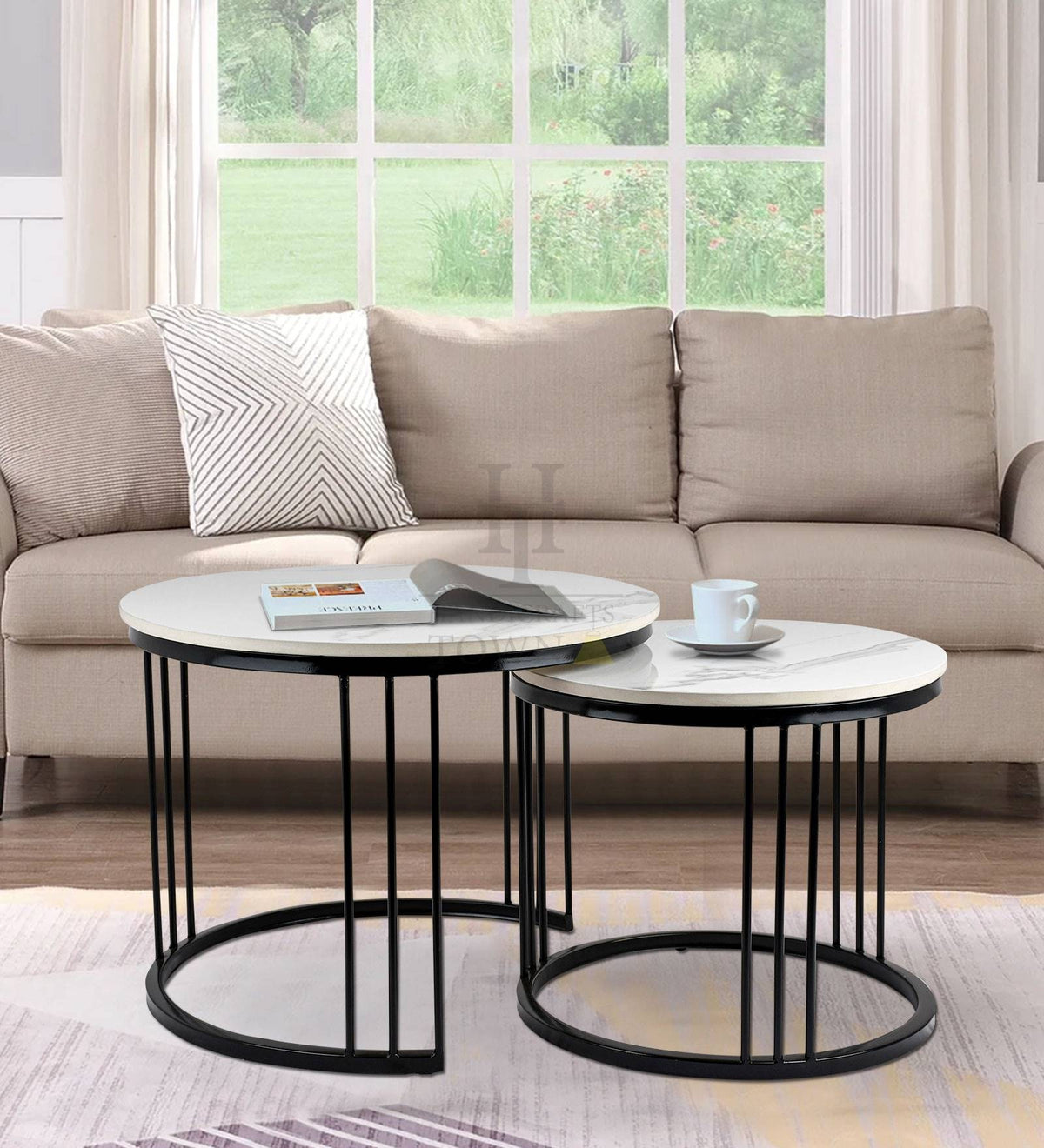 White Marble Nesting Tables Black