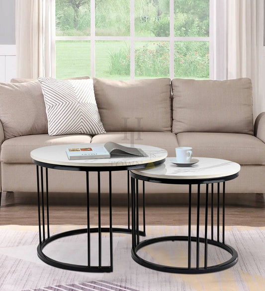 White Marble Nesting Tables Black