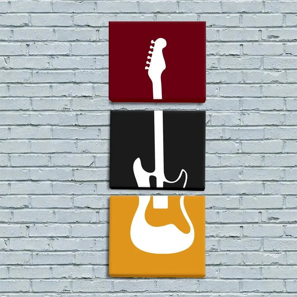 Guitar Wall Painting With 3 Panel