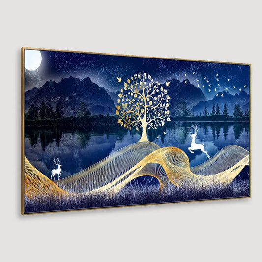 Aureate Blue Abstract Wall Painting