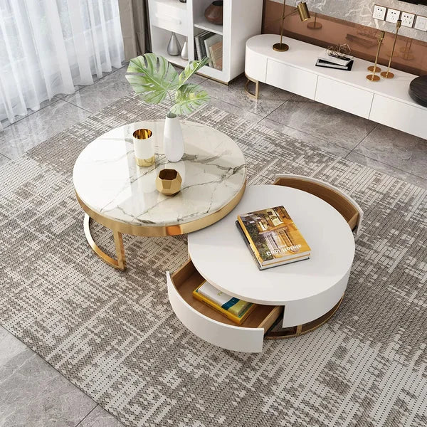 Artus marble and wooden Nesting tables with storage