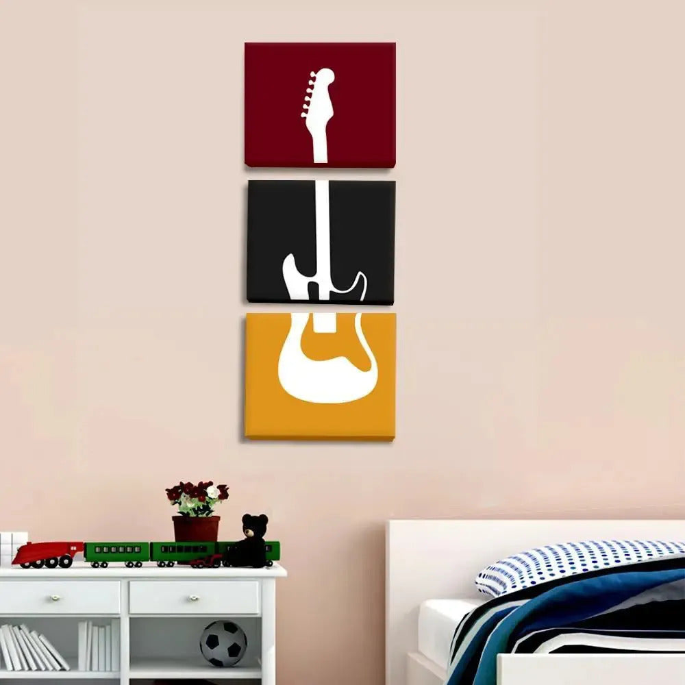 Guitar Wall Painting With 3 Panel
