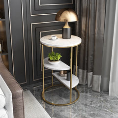 Gold End Table With 3 Tier Marble Shelf