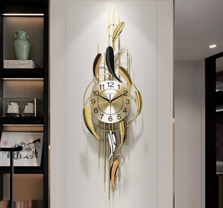 Metal Clock Panel Stylish Black & Gold Wall clock – Handicrafts Town