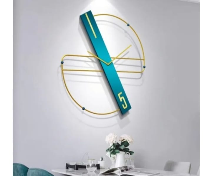 Blue And Golden Abstract Metal Wall Clock