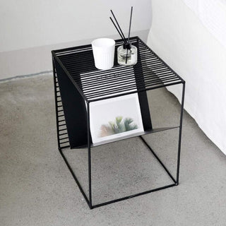 Black Metal End Table with Storage