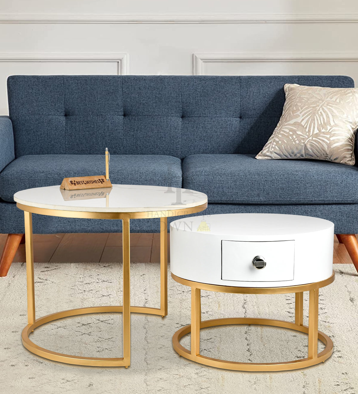 Artus marble and wooden Nesting tables with storage