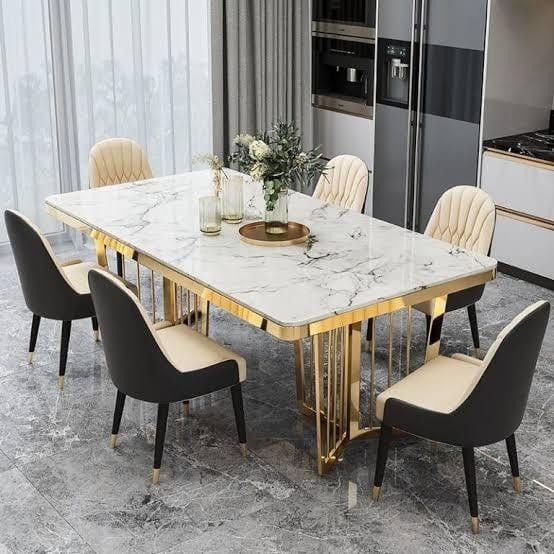 The Stainless Steel Star Dining Table With 6 Six Chairs