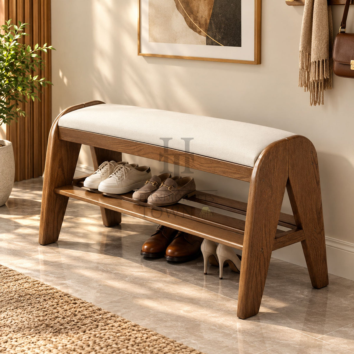 Verona Curved Wooden Shoe Bench