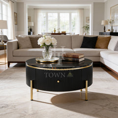 Belly Modern Round Coffee Table With Storage Black