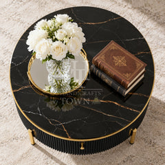 Belly Modern Round Coffee Table With Storage Black