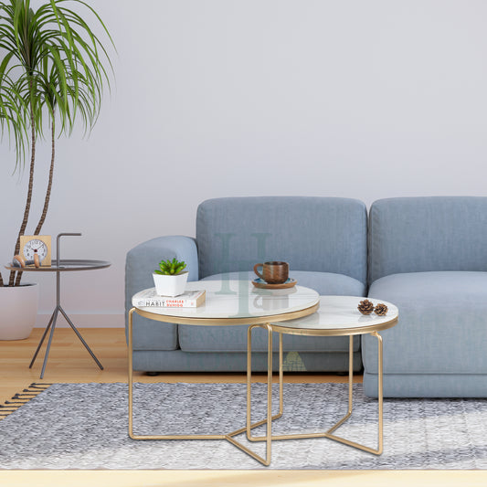 Minimalist Nesting Tables With Marble Top (Gold)