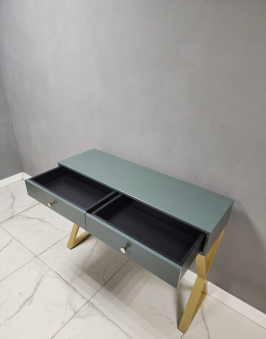 Emerald Elegance Metal Console With Storage