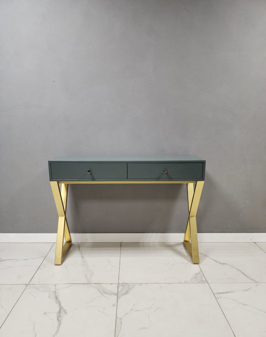 Emerald Elegance Metal Console With Storage