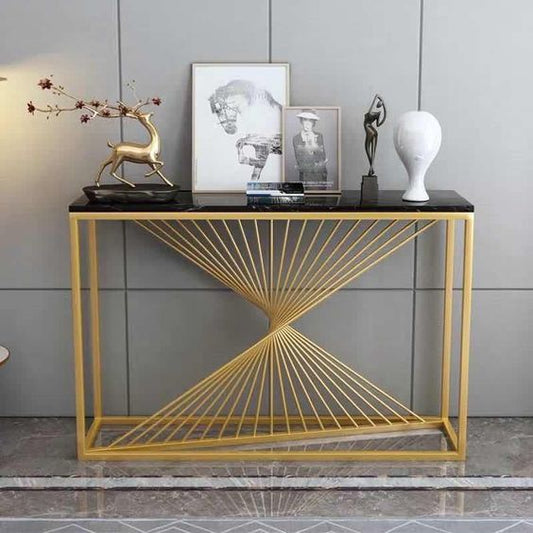 Swirlstar Metal Console Table With Black Marble