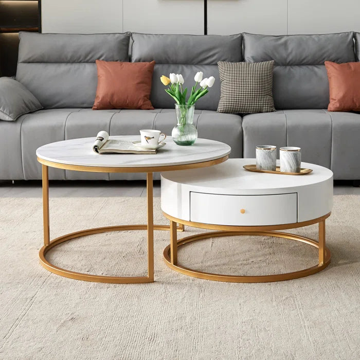 Ivey Nesting tables with storage with marble top