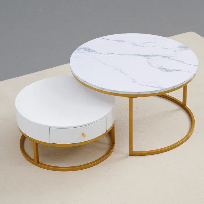 Ivey Nesting tables with storage with marble top