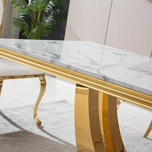 The Sterling Metal Dining Table With 6 Chairs In Golden