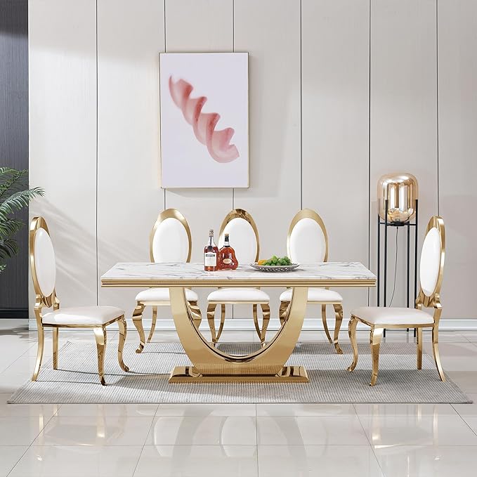 The Sterling Metal Dining Table With 6 Chairs In Golden