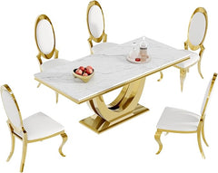 The Sterling Metal Dining Table With 6 Chairs In Golden