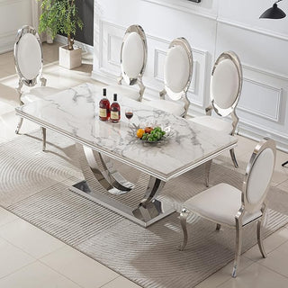 The Sterling Metal Dining Silver Table With Chairs