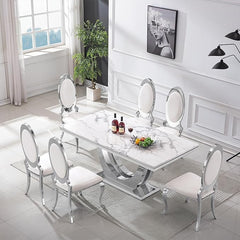 The Sterling Metal Dining Silver Table With 6 Chairs