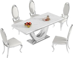 The Sterling Metal Dining Silver Table With 6 Chairs