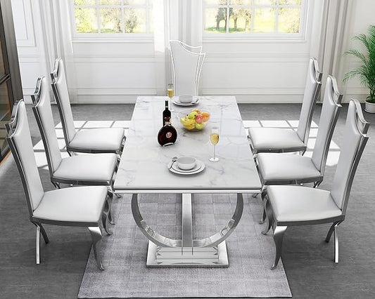 The Ring of Royalty Dining Table With Six Chairs Silver