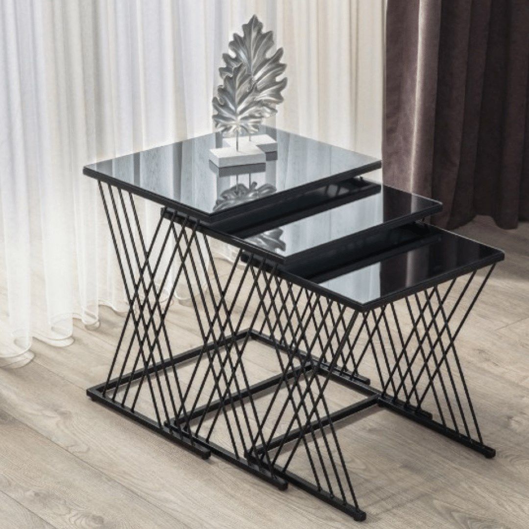 Handicrafts Town Black Wire Nesting Tables Set OF 3