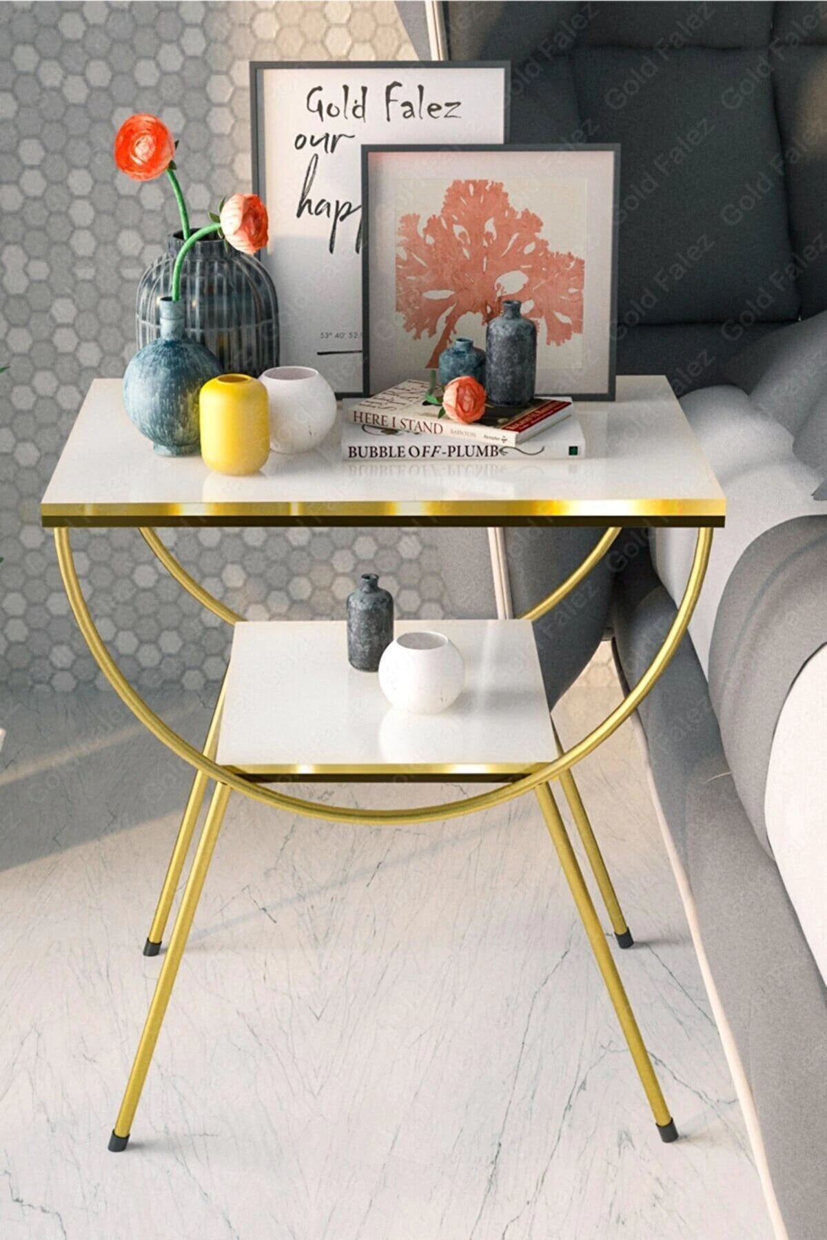 Gold Nightstand Side Table