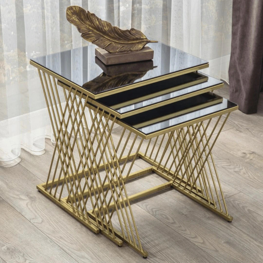 Handicrafts Town Gold Wire Nesting Tables Set OF 3