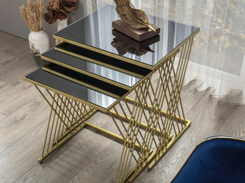 Handicrafts Town Gold Wire Nesting Tables Set OF 3