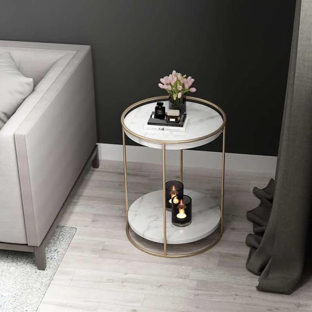 HT Tow Layers Marble Side Table (Gold)
