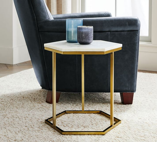 Hexagon Marble Accent Table