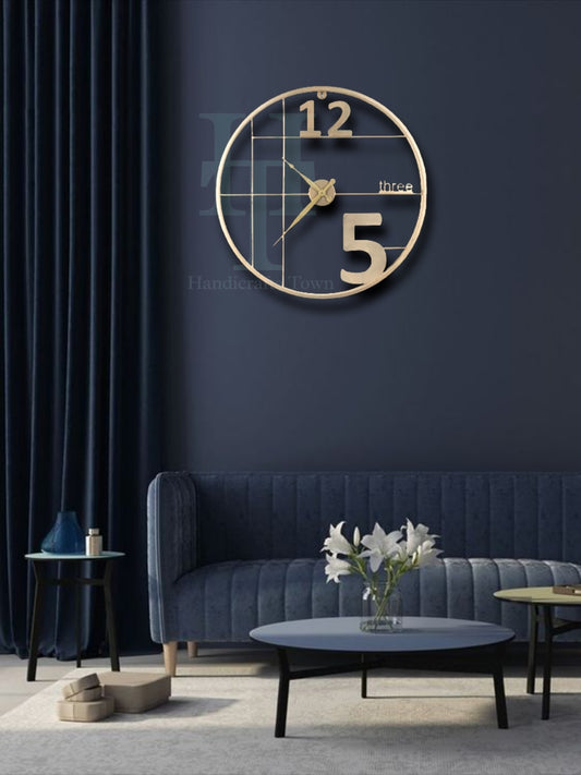 Alphabetic Metal Round Wall Clock (Gold)